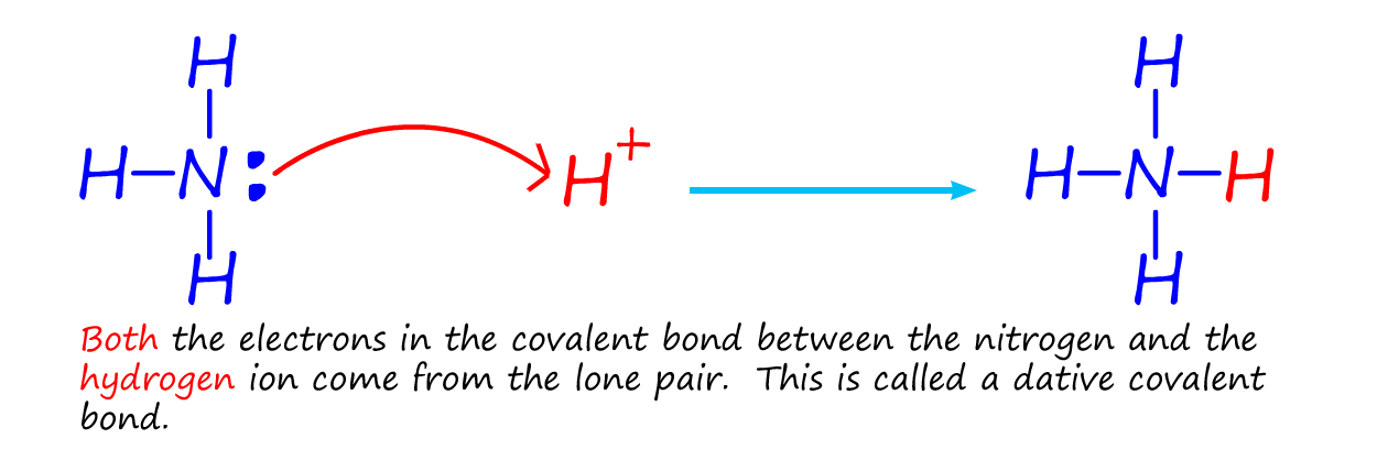 The formation of a dative covalent bond between an ammonia molecule and a hydrogen ion.
